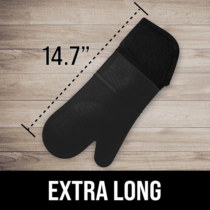 BPA-Free Silicone Oven Mitts Ultra Heat Resistant up to 500°F - Oven Mitts with Thick Cotton Liner - Long Slip Resistant Pot Holders, Flexible Oven Gloves - Black 14.7 - Image 2