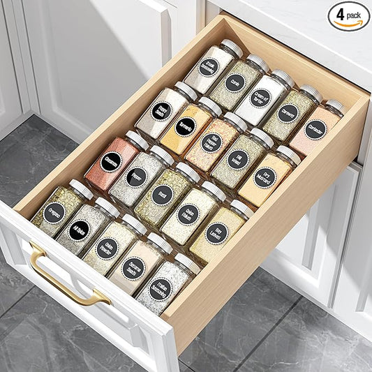 MIUKAA Clear Acrylic Spice Drawer Organizer, 4 Tier- 1 Set Seasoning Jars Drawers Insert, Kitchen Spice Rack Tray for Drawer/Countertop (Jars not included) by MIUKAA
