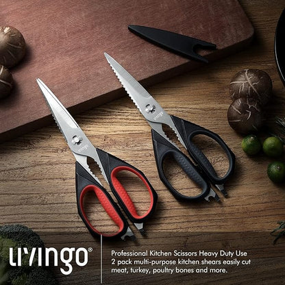 LIVINGO Kitchen Scissors, 2 Pack 9.25" Utility All Purpose Poultry Shears Heavy Duty Dishwasher Safe, Come Apart Sharp Stainless Steel Cooking Food Scissors for Cutting Meat, Chicken, Vegetable, Fish - Image 7