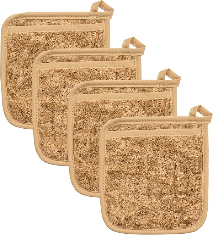 RITZ Terry Pocket Mitt & Hot Pad: Unparalleled Heat Resistant, Durable 100% Cotton – Ergonomically Designed for Optimal Grip – Easy-Care Machine Washable – 4-Pack, Straw by Ritz+Foodservice