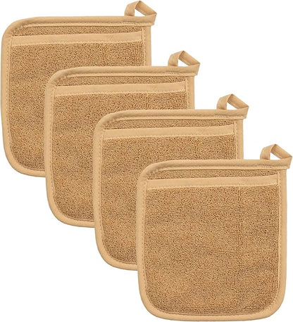 RITZ Terry Pocket Mitt & Hot Pad: Unparalleled Heat Resistant, Durable 100% Cotton – Ergonomically Designed for Optimal Grip – Easy-Care Machine Washable – 4-Pack, Straw by Ritz+Foodservice