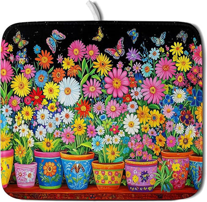 Colorful Floral Dish Drying Mat 16 X 18 Black Spring Flowers Absorbent Microfiber Kitchen Decor Counter Mats by Giwawa