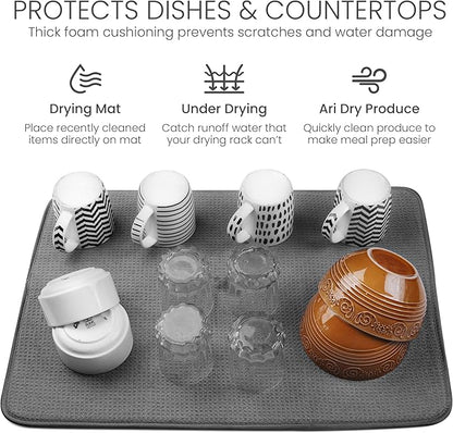 Bellemain XL Dish Mat 24" x 17" ( LARGEST MAT ) Microfiber Dish Drying Mat , Super absorbent ( Dark Gray ) - Image 5