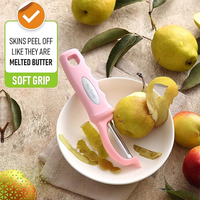 Spring Chef Premium Swivel Vegetable Peeler, Soft Grip Handle and Ultra Sharp Stainless Steel Blades - Perfect Kitchen Peeler For Veggie, Fruit, Potato, Carrot, Apple - Pink Lemonade - Image 4