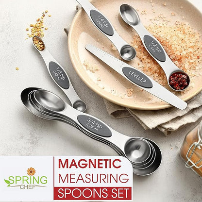 Spring Chef Stainless Steel Magnetic Measuring Spoons Set of 8 with Leveler, Dual Sided Metal Teaspoon & Tablespoon Measuring Spoons - Kitchen Gadgets For Baking and Cooking, Gray - Image 7