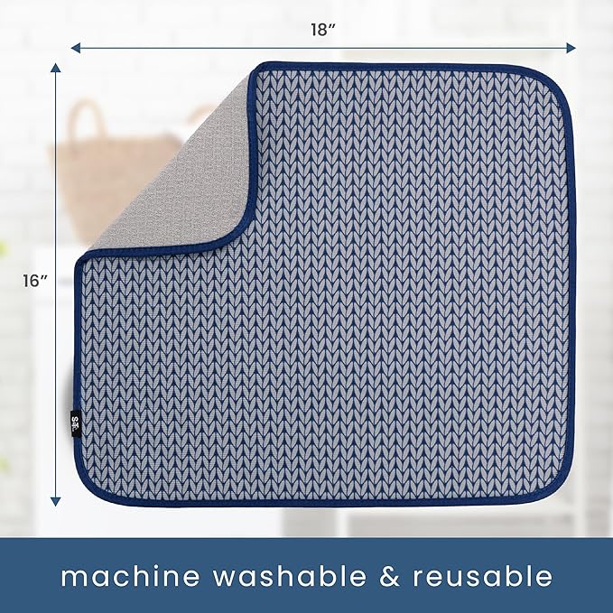 S&T INC. Dish Drying Mat, 16” x 18”, Absorbent Microfiber Kitchen Counter Mat, Dish Drying Pad for Dishes, Utensils, Pots and Pans, Large, Blue Stockinette - Image 6
