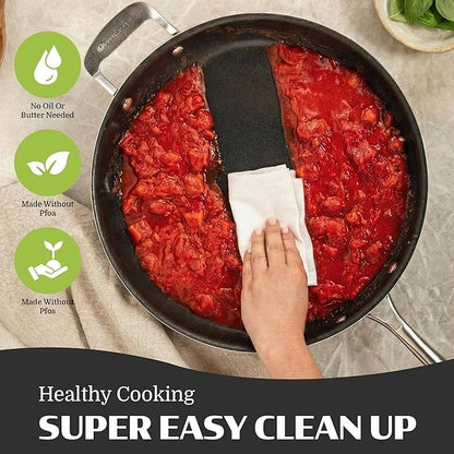 Granitestone Ceraluxe 14 Inch Frying Pan with Lid, Family Sized Large Frying Pan Skillet with Ceramic Nonstick Coating, Non Toxic PFOA Free, Oven and Dishwasher Safe - Black - Image 6