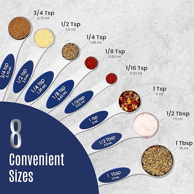 Magnetic Measuring Spoons Set of 9 Stainless Steel Dual-Sided Stackable Measuring Spoon Nesting Teaspoons Measuring Dry and Liquid Ingredients, Fits in Spice Jars Set of 9 (Sapphire) - Image 7