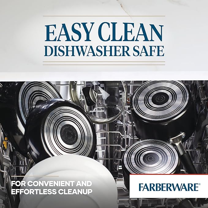 Farberware Cookstart DiamondMax Nonstick Cookware/Pots and Pans Set with Glass Lids, Dishwasher Safe, Includes Baking Pan and Kitchen Cooking Tools, 15 Piece - Black - Image 7