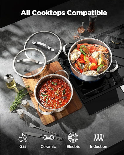 Roomena Frying Pans Nonstick with Lid, Hybrid Ceramic Nonstick Tri-Ply Saute Pan with Lid, PFAS/PFOA/PTFE Free, Metal Utensil Safe, Dishwasher & Oven Safe, Induction Compatible
