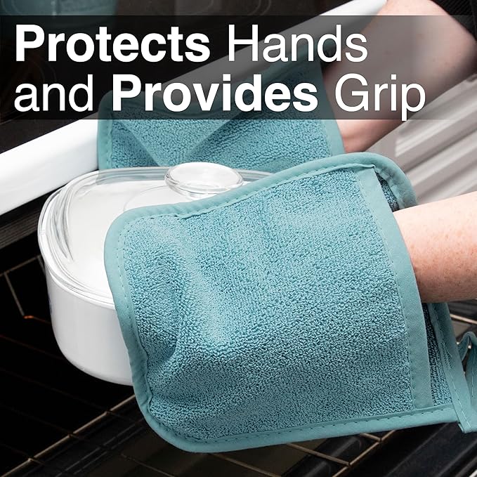 RITZ Terry Pocket Mitt & Hot Pad: Unparalleled Heat Resistant, Durable 100% Cotton – Ergonomically Designed for Optimal Grip – Easy-Care Machine Washable – 2-Pack, Dew - Image 6