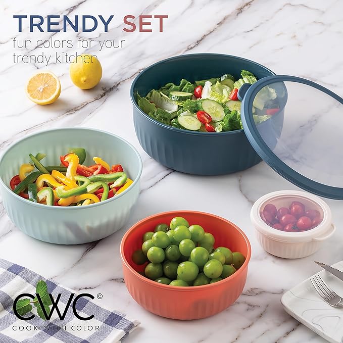 COOK WITH COLOR Prep Bowls with Lids- Wide and Deep Nesting Plastic Small Mixing Bowl Set with Lids, 12 Piece Set - Wide Bowls, Multicolor - Image 5