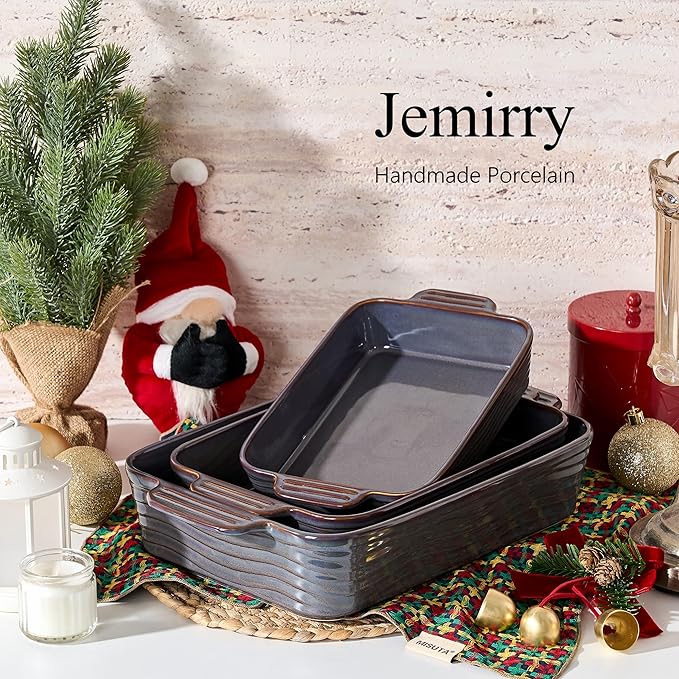 Ceramic Baking Dish Set of 3, Casserole Dishes for Oven, Square Porcelain Bakeware Set with Handles, Lasagna Baking Pan for Cooking, Perfect for Baking and Serving, Housewarming, Halloween, Thanksgiving, Christmas, New Year- Kiln-Transformed Purple - Image 7