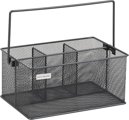 Mind Reader Multi-purpose Storage Caddy with Handle, Desktop Organizer, Cutlery Holder, 4 Compartments, Metal Mesh, Gray - Image 6