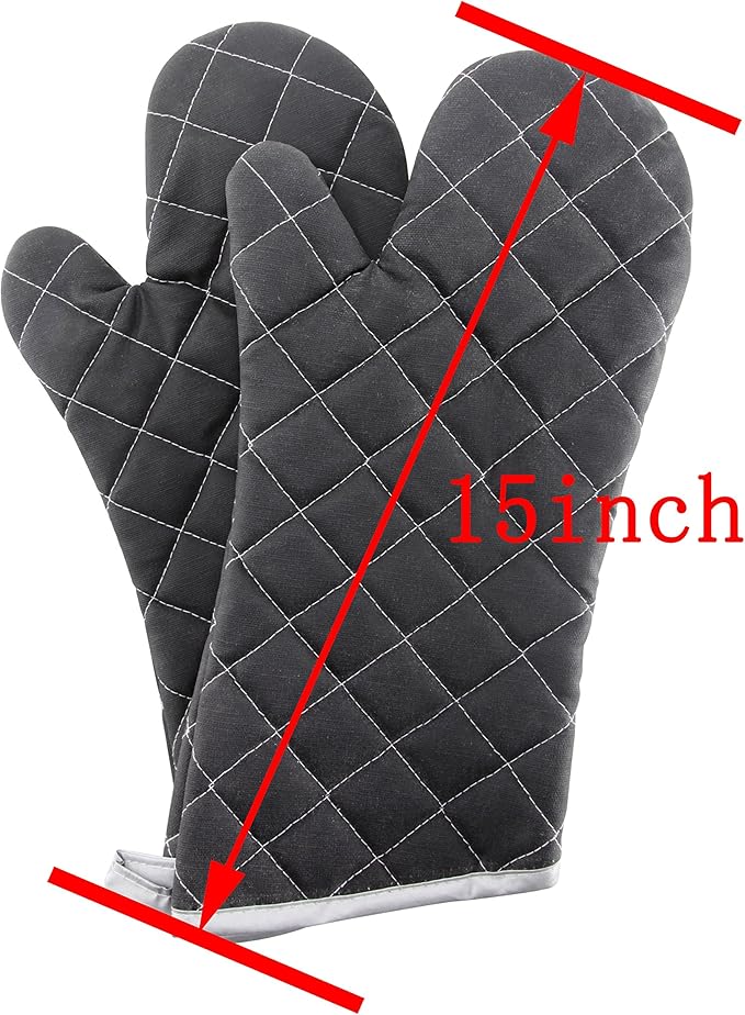 Oven Mitts Flame Retardant Mitts Heat Resistant to 425 °F 15 Inch Kitchen Mitt Black Color 2-Pack - Image 2