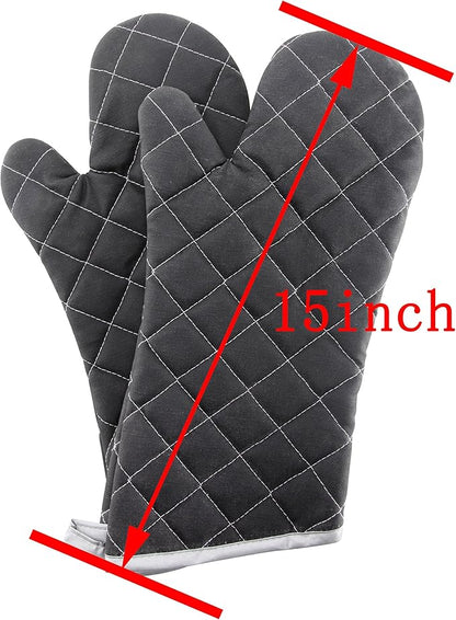 Oven Mitts Flame Retardant Mitts Heat Resistant to 425 °F 15 Inch Kitchen Mitt Black Color 2-Pack - Image 2