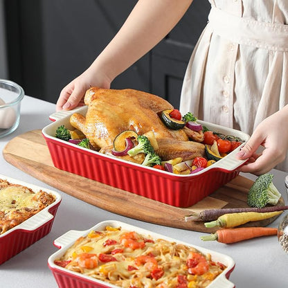 Bakeware Set of 4, MALACASA Porcelain Baking Pans Set for Oven, Casserole Dish, Ceramic Rectangular Baking Dish Lasagna Pans for Cooking Cake Pie Dinner Kitchen, Red (9.5"/11.25"/12.75"/14.5") - Image 7