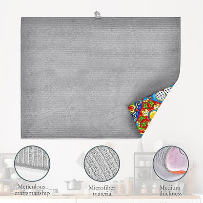 Mexican Tile Dish Drying Mat,Boho Tradicion Drying Rack Pad Countertop Dishes Ultra Absorbent Microfiber Kitchen Counter Mat for Coffee Countertop Decor 18x24 Inch