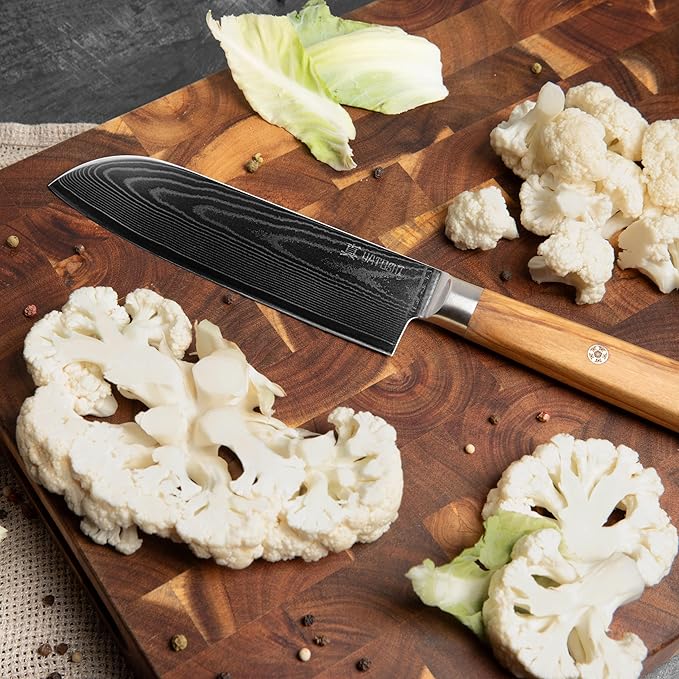 Yatoshi Knives Magnetic Kitchen Knife Block Set - Japanese 67 Layer High-Grade VG-10 Steel Knives, Sharp, Professional Kitchen Knife Set - Damascus (6 pieces), Olive Wood Handles - Image 6