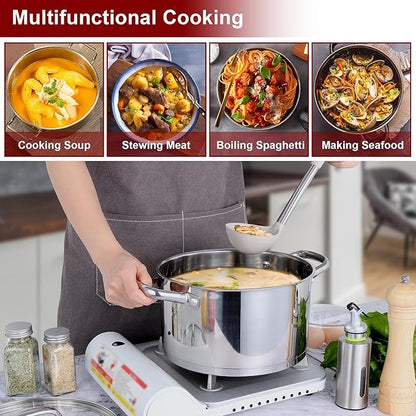LIANYU 6 QT Stainless Steel Stock Pot, Kitchen Tri-ply Base Cooking Soup Pot with Glass Lid, Heavy Duty Non-toxic Cookware for Meal, Compatible with Induction Cooktop Electric Stove, Dishwasher Safe