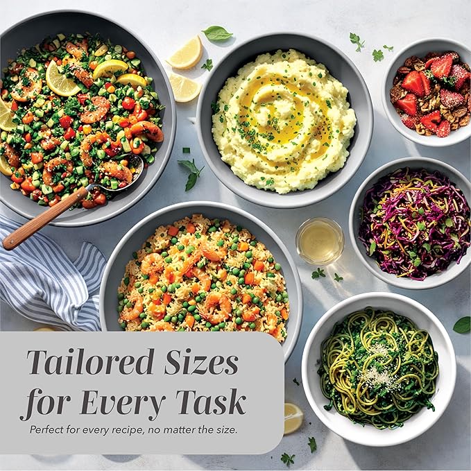 COOK WITH COLOR Mixing Bowls Set with TPR Lids - 12 Piece Plastic Nesting Bowls Set includes 6 Prep Bowls and 6 Lids, Microwave Safe (Grey) - Image 5