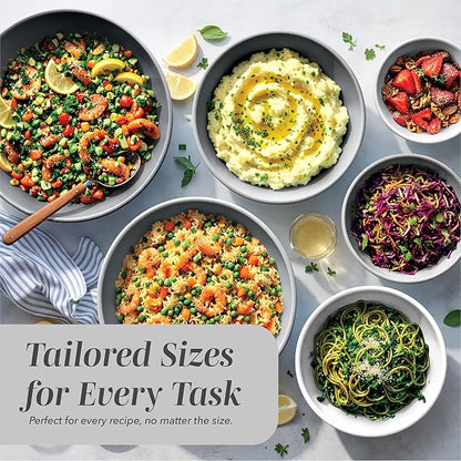 COOK WITH COLOR Mixing Bowls Set with TPR Lids - 12 Piece Plastic Nesting Bowls Set includes 6 Prep Bowls and 6 Lids, Microwave Safe (Grey) - Image 5