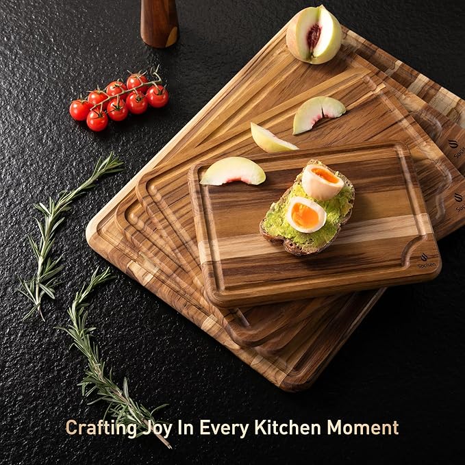4 Pack Teak Wood Cutting Board Set for Kitchen Heavy Duty Non Toxic Non Slip Solid Thick Wood Haus Chopping Board Extra Large Big Small Meat Best Essential House Warming Hostess Host Gift - Image 9