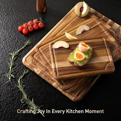 4 Pack Teak Wood Cutting Board Set for Kitchen Heavy Duty Non Toxic Non Slip Solid Thick Wood Haus Chopping Board Extra Large Big Small Meat Best Essential House Warming Hostess Host Gift - Image 9