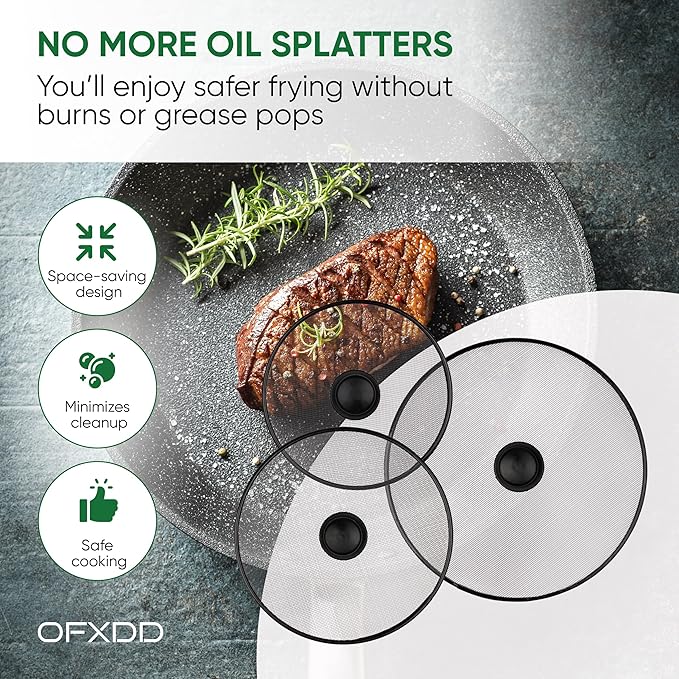 Stainless Steel Splatter Screen with Lid for Cooking - Set of 3: 8,2", 10", 11,4" - Splatter Grease Guard for Kitchen Stove - Anti Oil Splash Frying Shield - Image 2