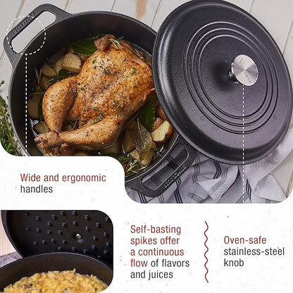 Victoria 6-Quart Cast Iron Dutch Oven with Lid and Dual Loop Handles, Seasoned with Flaxseed Oil, Made in Colombia,Black