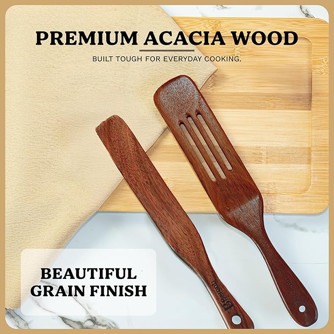 5-Piece Wooden Spurtle Set – Acacia Wood Kitchen Tools for Cooking, Mixing & Stirring – Non-Stick Safe Spurtle Spatula Set