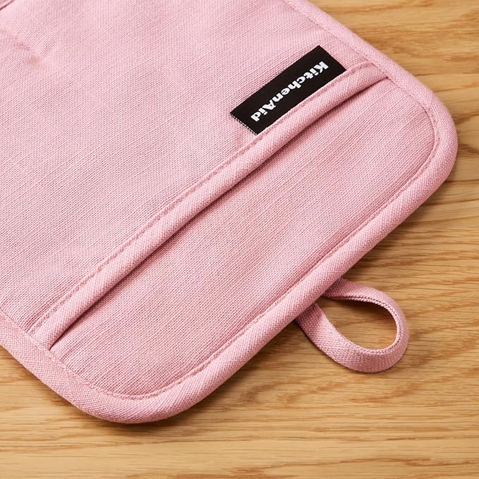 KITCHENAID Gourmet Series Gridlines Pot Holders 2-Pack Set, Heat Resistant up to 600°F, Soft Silicone Grip, Magnetic Cuff, Dried Rose, 8"x8" - Image 3