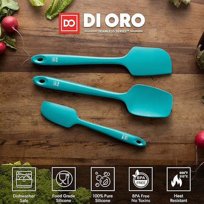 DI ORO Silicone Spatula Set - Rubber Kitchen Spatulas for Baking, Cooking, & Mixing - 600°F Heat-Resistant & BPA Free Silicone Scraper Spatulas for Nonstick Cookware - Dishwasher Safe (3pc, Teal) - Image 3