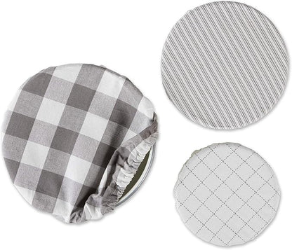 DII Reusable Cloth Bowl Cover Collection Machine Washable, Cotton with Elastic Stretch for Food Storage, 10.25"/8.25"/7.5" Diameter, Farmhouse Plaid, Gray, 3 Piece