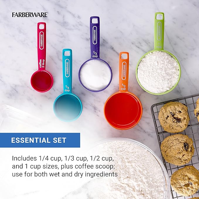 FARBERWARE 5-Piece Measuring Cup Set with Coffee Scoop, Durable Plastic Nesting Measuring Cups with Easy-Read Markings, BPA-Free, Dishwasher Safe - Image 4