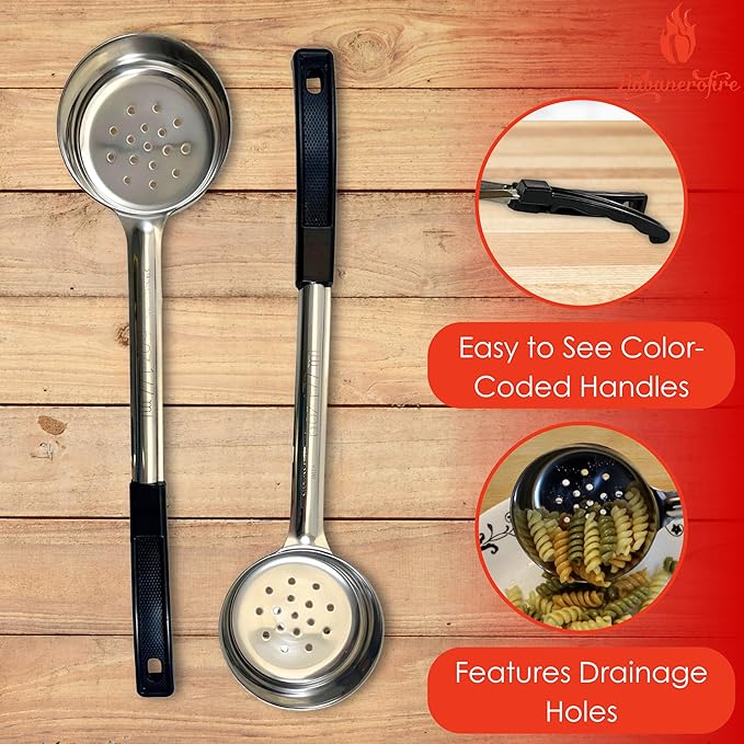 6 Ounce Slotted Stainless Steel Portion Control Ladle Spoon for Measuring and Serving; Commercial Grade Serving Scoops [Pack of 12] - Image 2