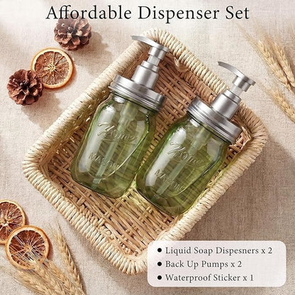 Amolliar Plastic Mason Jar Soap Dispenser with Pump Lid,16OZ Refillable BPA-Free Hand Soap Dispenser Set with Cute Lables, Farmhouse Decor for Kitchen/Bathroom, Liquid Dish Soap, Lotion(2 Pack, Green) - Image 7