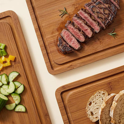 ROYAL CRAFT WOOD Wooden Cutting Boards for Kitchen Meal Prep & Serving - Bamboo Wood Cutting Board Set with Deep Juice Groove Side Handles - Charcuterie & Chopping Butcher Block for Meat (Set of 3)