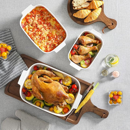 MALACASA Casserole Dishes for Oven, Ceramic Baking Dishes Set of 3, Rectangular Lasagna Pan Deep Baking Pans, Bakeware Sets with Handles Gift Set, White (13.8''/11.7''/9.4''), Series BAKE - Image 5