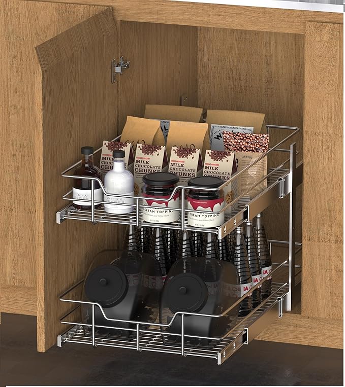 2 Tier Pull Out Cabinet Organizer 11" W X 17" D, Slide Out Drawers for Kitchen Cabinets, Pull Out Drawers for Cabinets Capacity Heavy Duty Caddy, Cabinet Pullout Shelves Chrome-Plated,Bathroom Pantry - Image 7