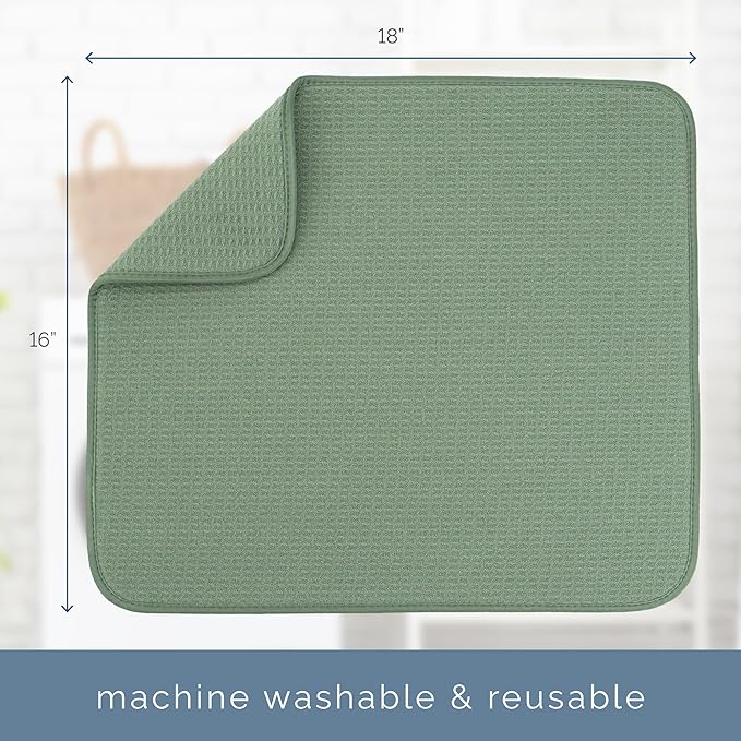 S&T INC. Dish Drying Mat, 16” x 18”, Absorbent Microfiber Kitchen Counter Mat, Dish Drying Pad for Dishes, Utensils, Pots and Pans, Large, Sage Green - Image 6