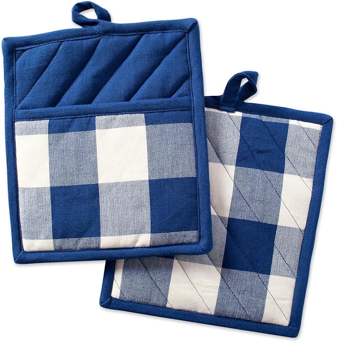DII Buffalo Check Kitchen Collection, Classic Farmhouse Kitchen Set, Potholder, Navy & Cream, 2 Piece