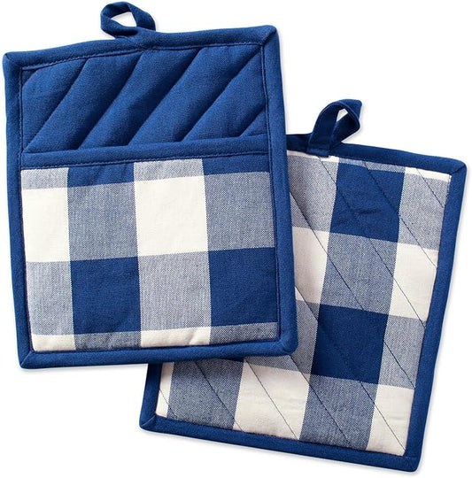 DII Buffalo Check Kitchen Collection, Classic Farmhouse Kitchen Set, Potholder, Navy & Cream, 2 Piece