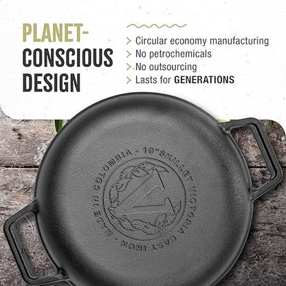 Victoria Cast Iron Round Skillet with Double Loop Handles, Made in Colombia, 10 Inches - Image 6