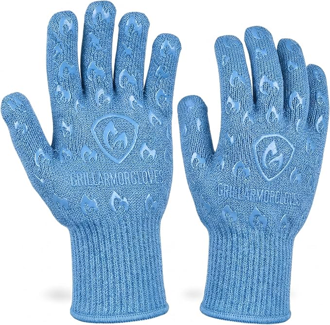 Grill Armor Oven Gloves with Fingers – Extra Long Cuff, 932°F Heat, Fire & Cut Resistant Mitts for BBQ, Grill, Cooking, Grilling, Baking & Smoker by GrillArmorGloves