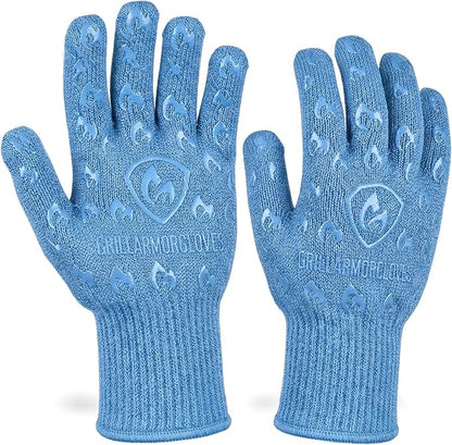 Grill Armor Oven Gloves with Fingers – Extra Long Cuff, 932°F Heat, Fire & Cut Resistant Mitts for BBQ, Grill, Cooking, Grilling, Baking & Smoker by GrillArmorGloves