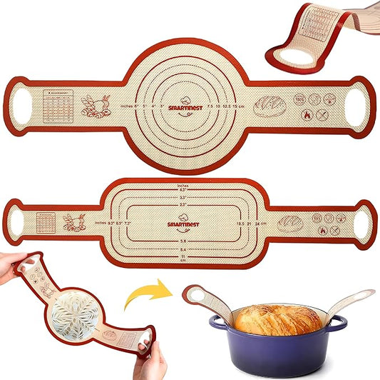 Sourdough Silicone Bread Sling for Dutch Oven, 2PCS Non-Stick Reusable Baking Mat with Long Handles, Essentials Bread Making Supplies for Dough Transfer and Loaf Pan Lifter Liner, Set Of Oval & Round by smartinest