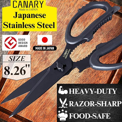CANARY Japanese Kitchen Scissors All Purpose Heavy Duty 8.2" Matte Black, Made in JAPAN, Dishwasher Safe Come Apart Blade, Multipurpose Kitchen Shears, Sharp Serrated Japanese Stainless Steel Blade - Image 2
