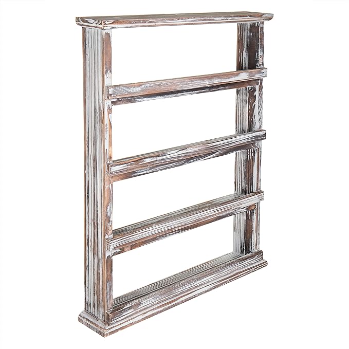 MyGift Wooden Spice Rack Wall Mount, Hanging 4 Tier Seasoning Jar Shelf Organizer, Condiment Storage for Kitchen, Pantry, Large Spice Organization, Vintage Rustic Torched - Image 7
