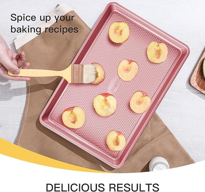 HONGBAKE Baking Sheet Pan Set, Cookie Sheets for Oven, Nonstick Half/Quarter/Jelly Roll Pans with Diamond Texture Pattern, Heavy Duty Cookie Tray, Pink - Image 8